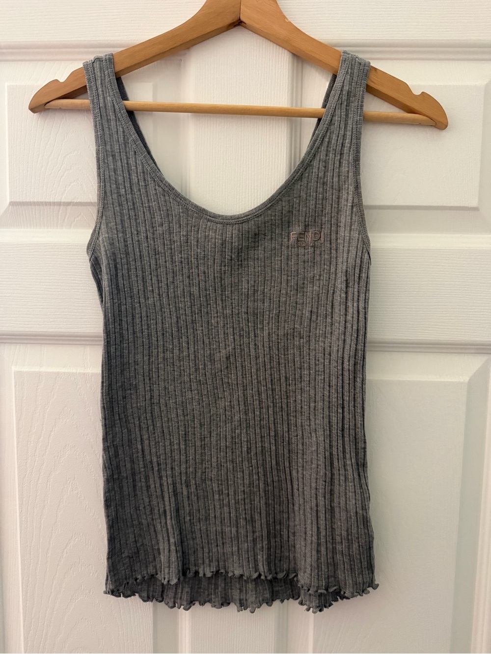 Fendi Gray Ribbed Scoop Neck Tank Top